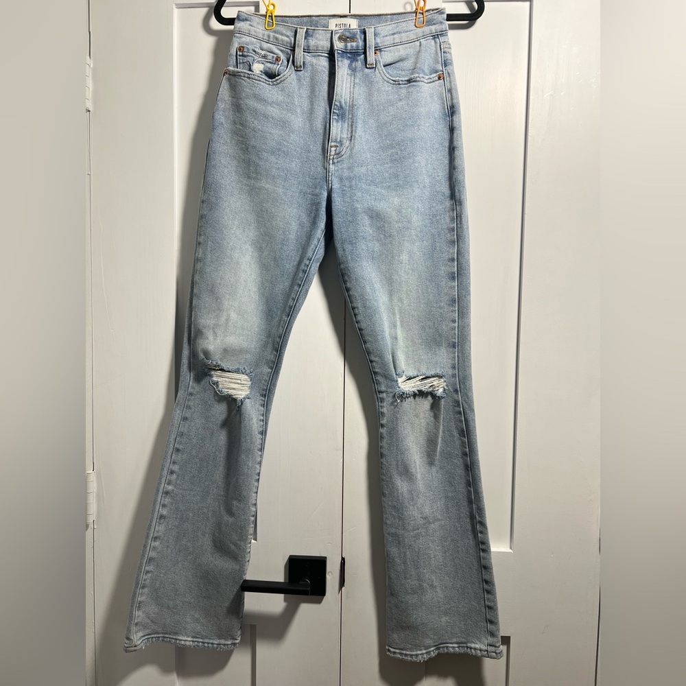 Pistola High-Rise flare Leg Jeans | Light Wash Distressed | Size 27